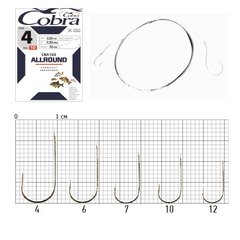 Крючки с поводком Cobra Кобра ALLROUND 70cm, 0,14mm, разм.10, 10 шт в упаковке.