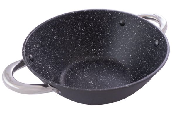 Сковорода-wok чугунная Kamille - 320 мм x 4,5 л мрамор с крышкой 1 шт.