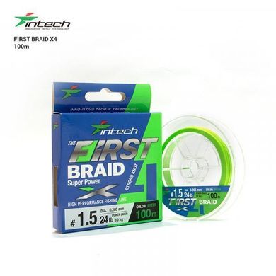 Шнур плетеный Intech First Braid X4 Green 100m 0.6 10lb/4.54kg